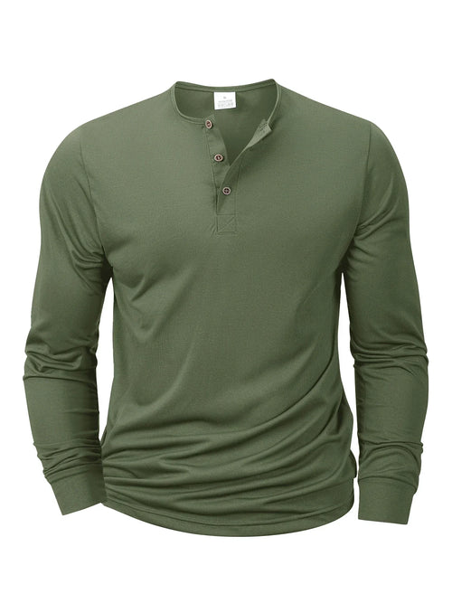Henley Neck T-Shirt Men Basic Breathable Men's Long Sleeve Tops Tee