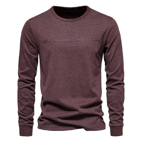 AIOPESON 100% Cotton Long Sleeve Men's T-shirt Solid Color Letter