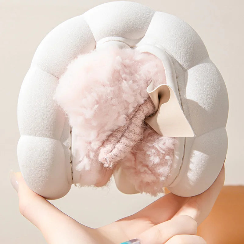Winter Warm Fur Slippers for Women Cute bow House Non Slip Soft Shoes