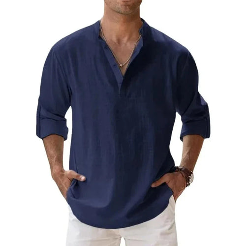 Streetwear Men Lightweight Shirts Long Sleeve Henley Cotton Linen
