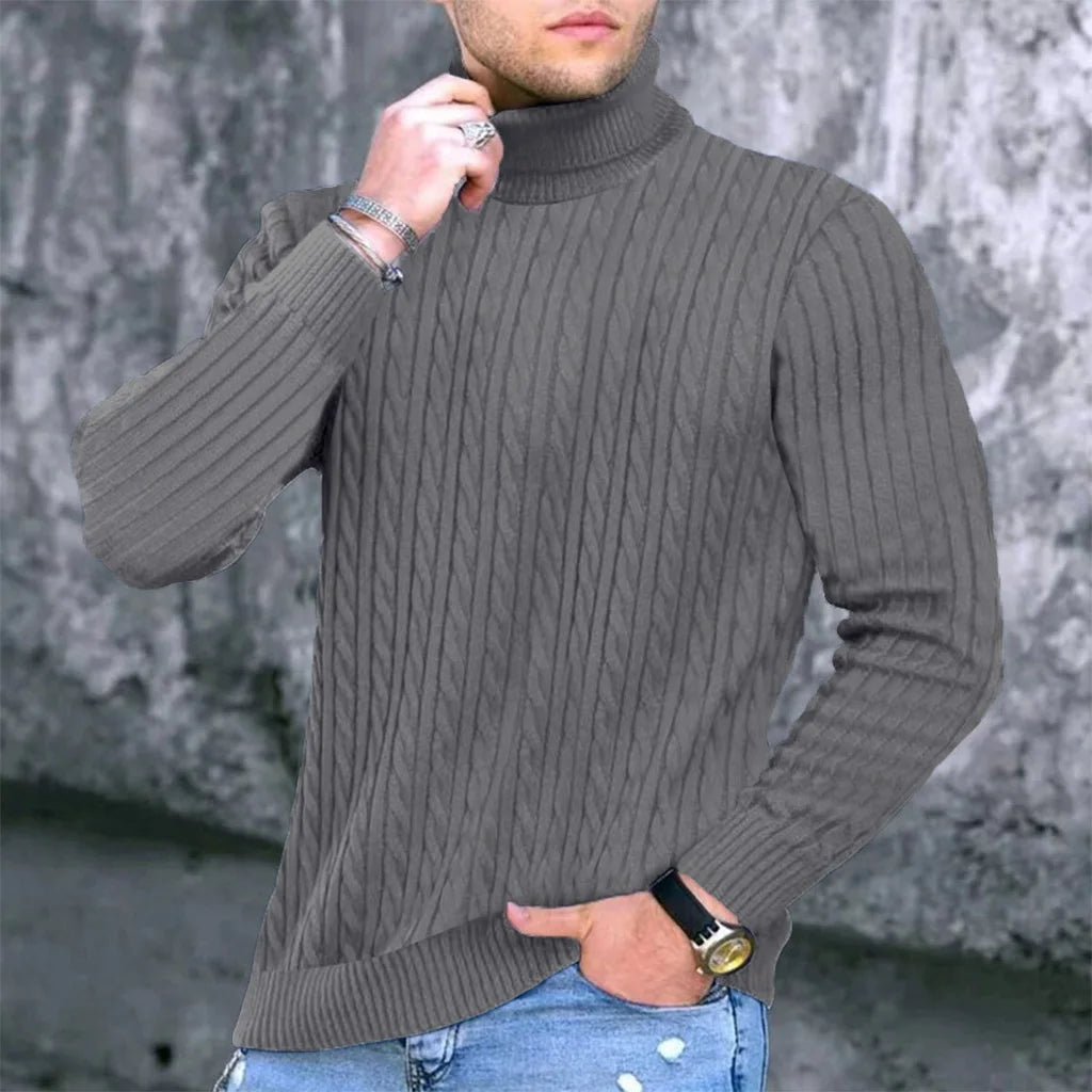 Autumn Winter New Men's Knit Sweater High Neck Warmth Fashion Solid