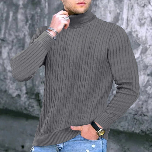 Autumn Winter New Men's Knit Sweater High Neck Warmth Fashion Solid