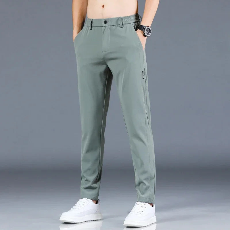 2024 Summer New Thin Ice Silk Stretch Men's Pants Casual Elastic Waist