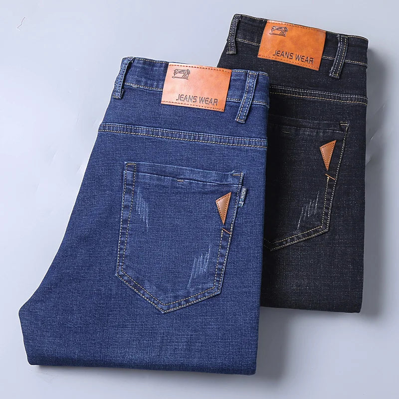 Men Fashion Straight Jeans Men 2024 New Stretch Slim Fit Pants