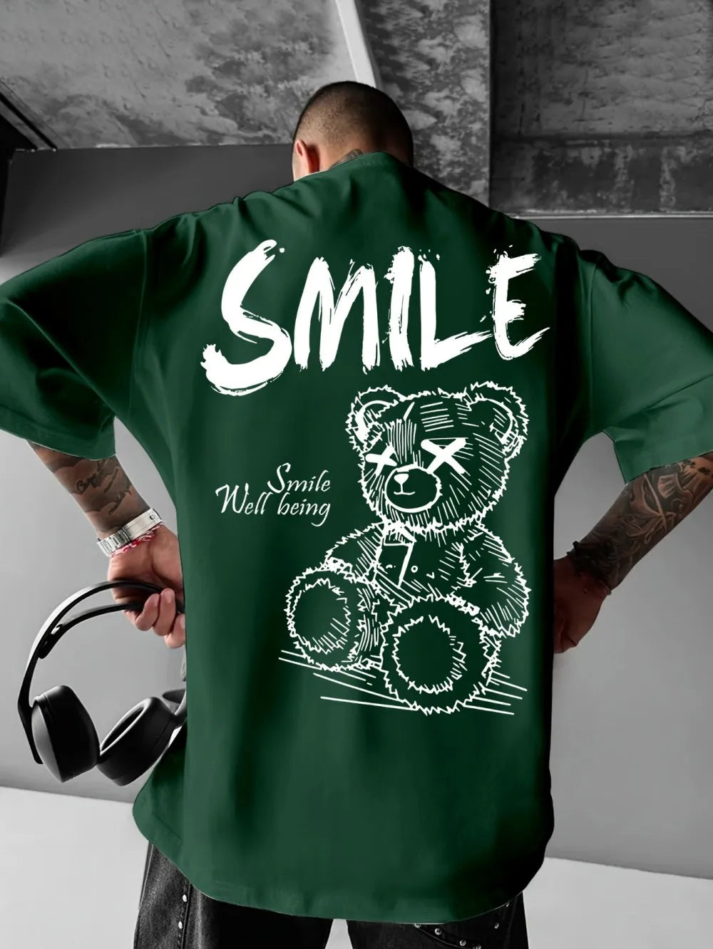 Trendy summer new men's personalized teddy bear print micro elastic