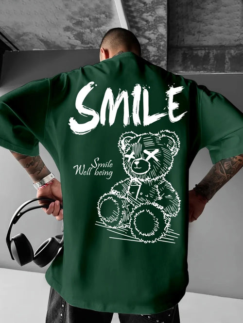 Trendy summer new men's personalized teddy bear print micro elastic
