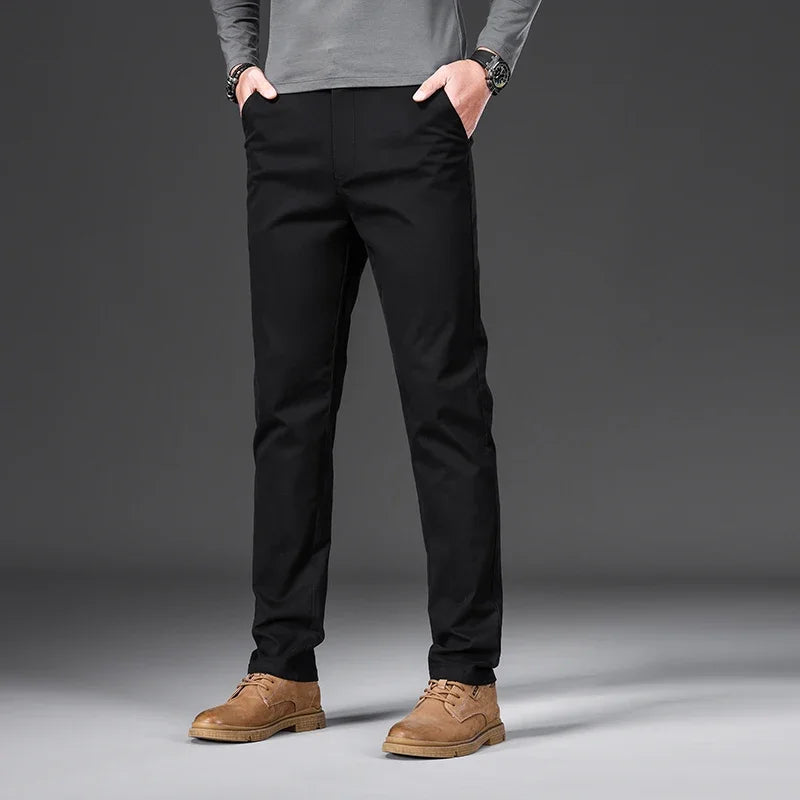 97% Cotton Men's Casual Pants Autumn Fashion Comfortable Elastic Slim