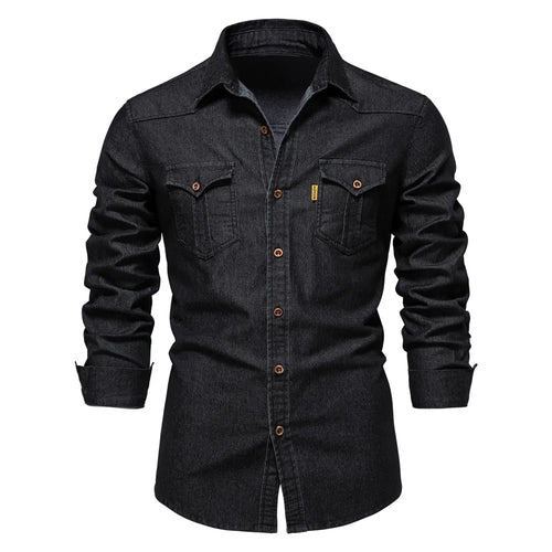 AIOPESON Brand Elastic Cotton Denim Shirt Men Long Sleeve Quality