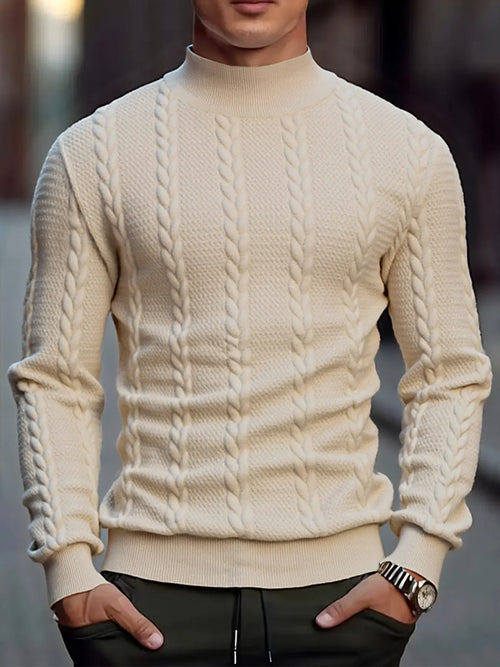 Men's Knitted High Collar Sweater Casual Vintage Twist Knitwear