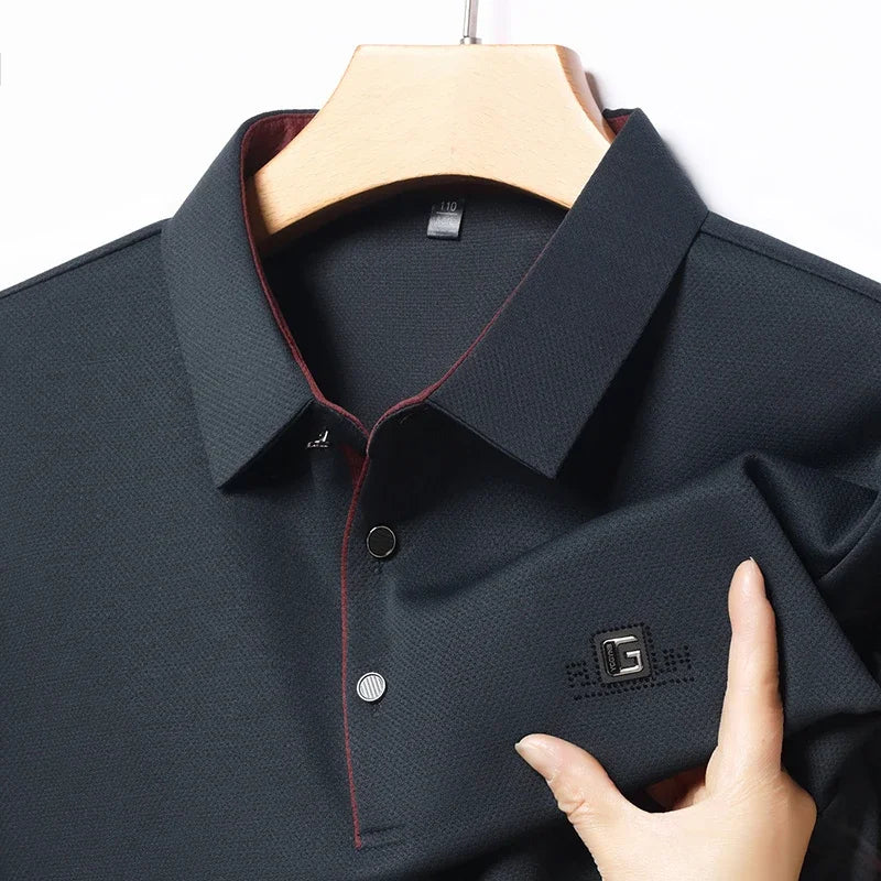 New Men's Business Casual Short Sleeved Shirt with Badge Solid Color