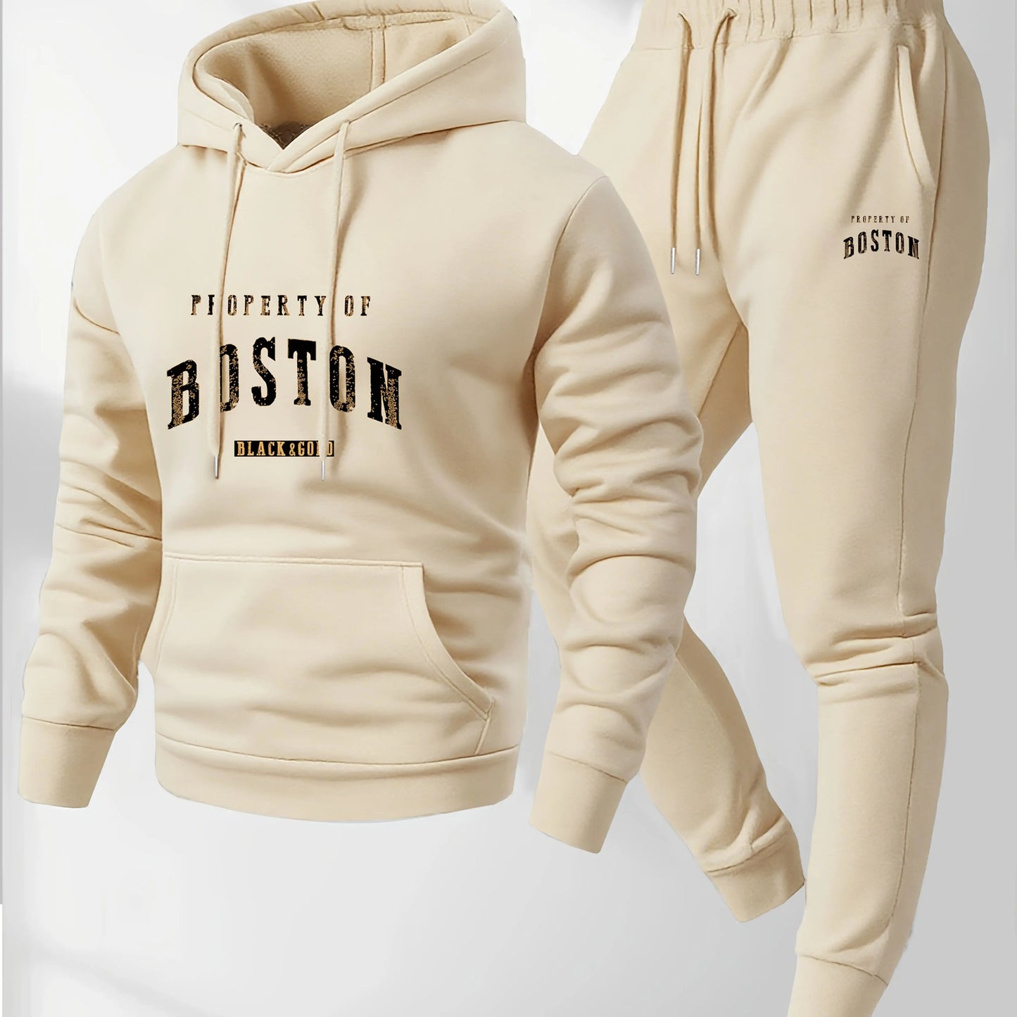 Men's Boston print hooded sweatshirt and sweatpants soft and