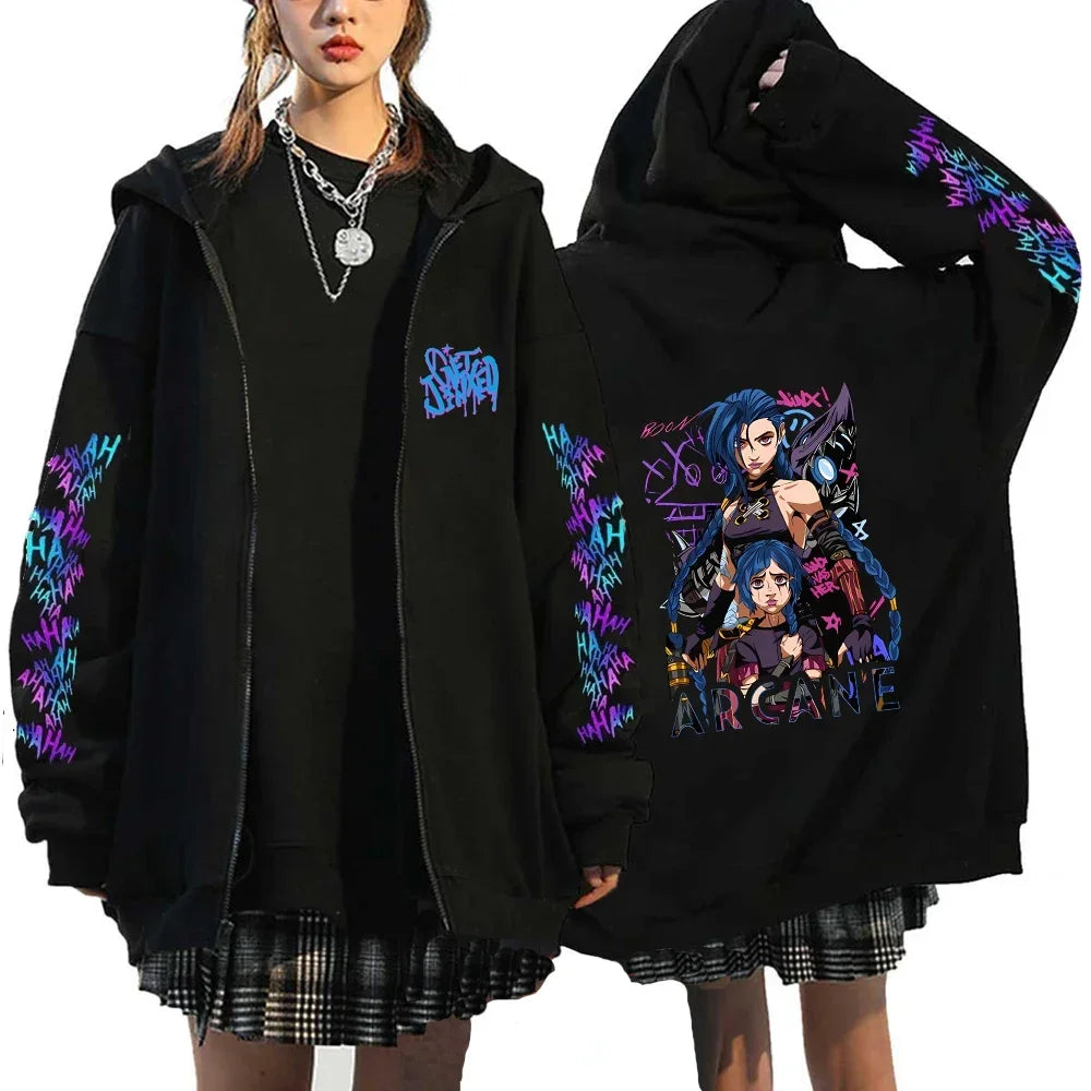 Arcane-Jinx Zipper Hoodie Monkey Graffiti Zip Up Jacket Men Women Game