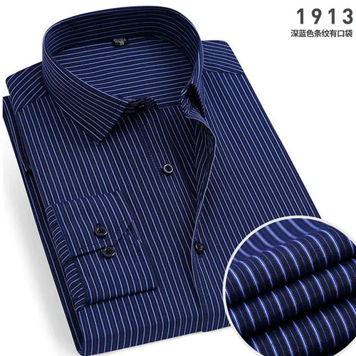 Men's long-sleeved shirt business casual solid color striped plaid