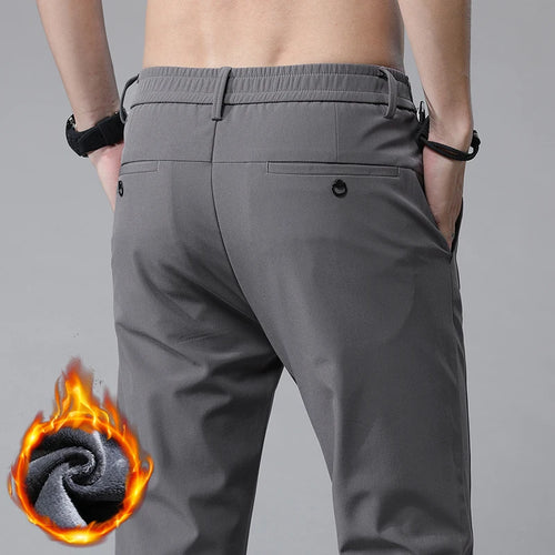 Korean Men's Warm Golf Pants Slim Straight Winter Thick Fleece Casual