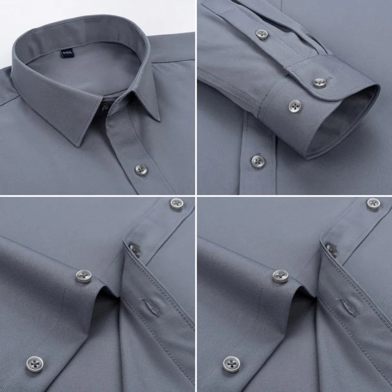 New Men's Solid Color Business Shirt Formal Fashion Thin Classic Basic