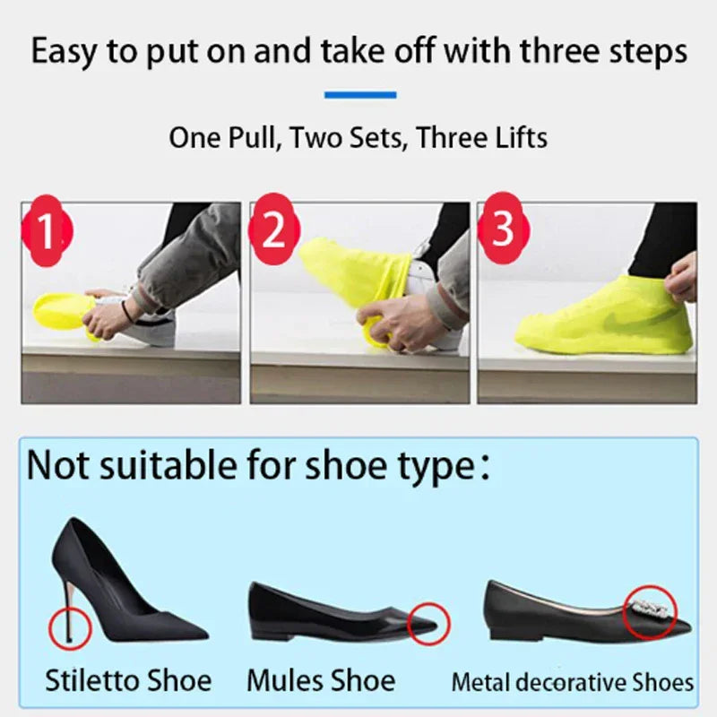 2pcs Waterproof Non-slip Silicone Shoe High Elastic Wear-resistant