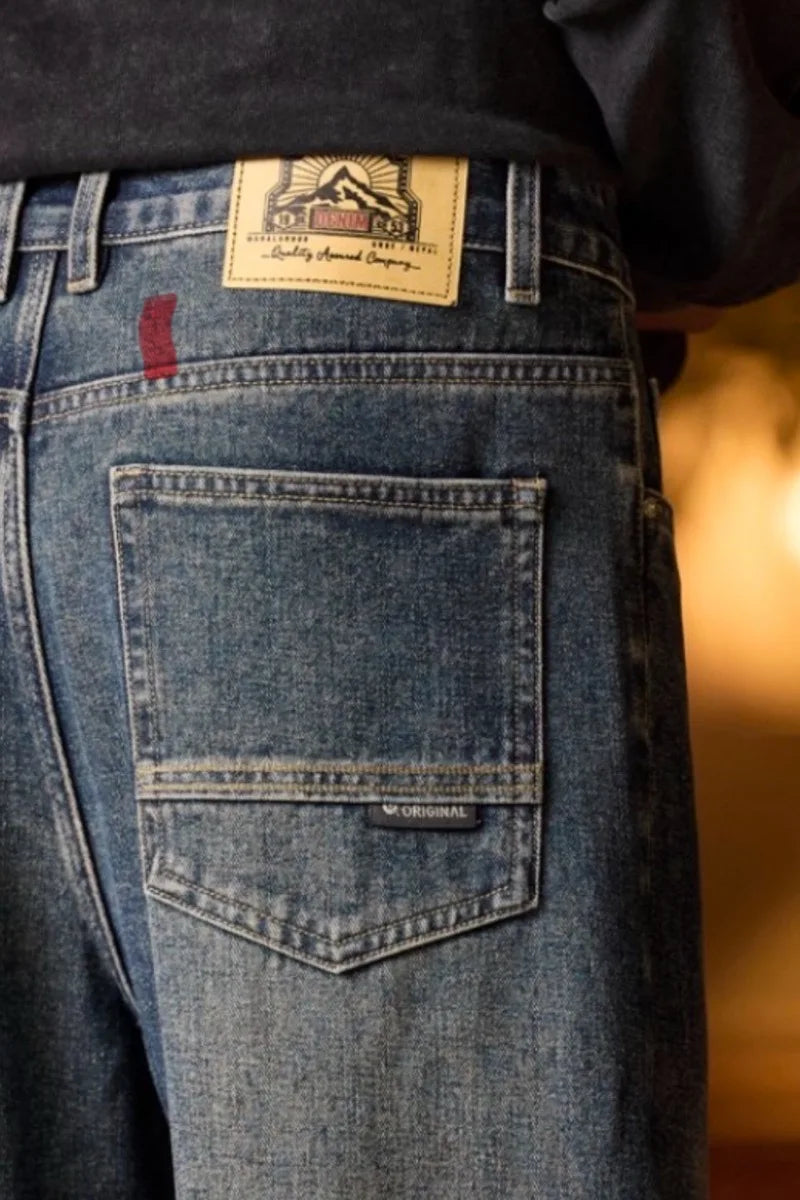 Mens Elastic Waist Jeans Relaxed Fit Men's Blue Jeans with Elastic