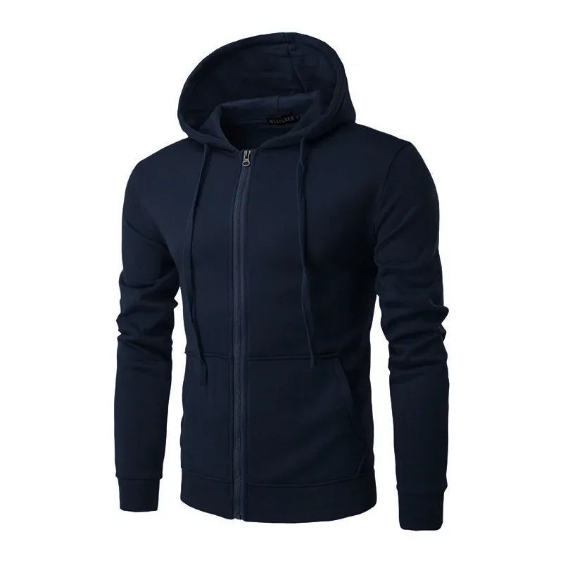 Men's Fashion Fleece Zipper Sweatshirt Loose Casual Hoodie for Spring