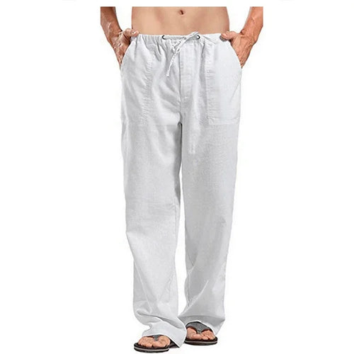 Men's Cotton Linen Pants Summer Solid Color Breathable Linen Trousers
