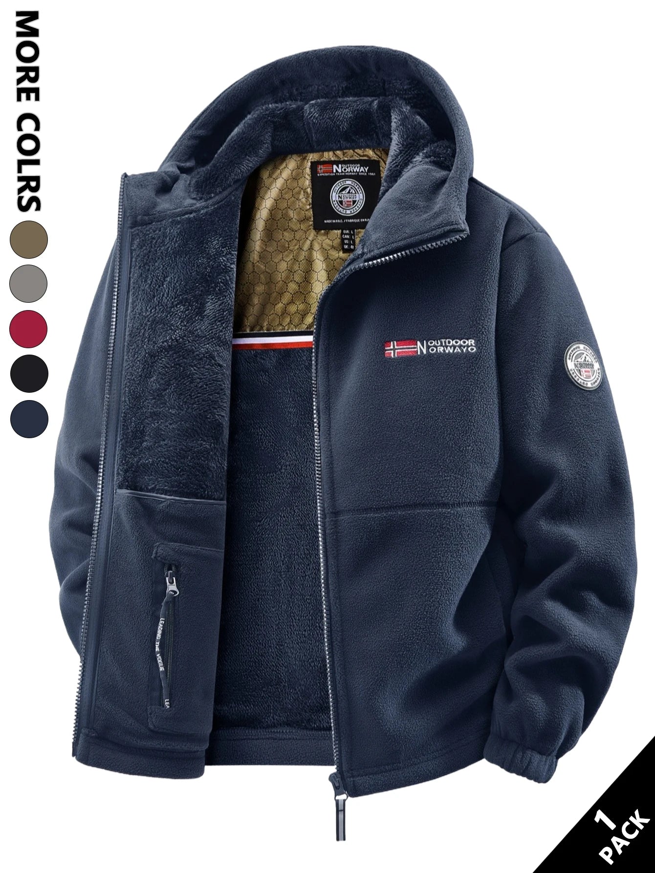Men's Winter Fleece Hooded Jacket, Windproof and Warm, Suitable for