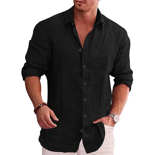 Cotton Linen Autumn Hot Selling Men's Long Sleeve Shirt Solid Color