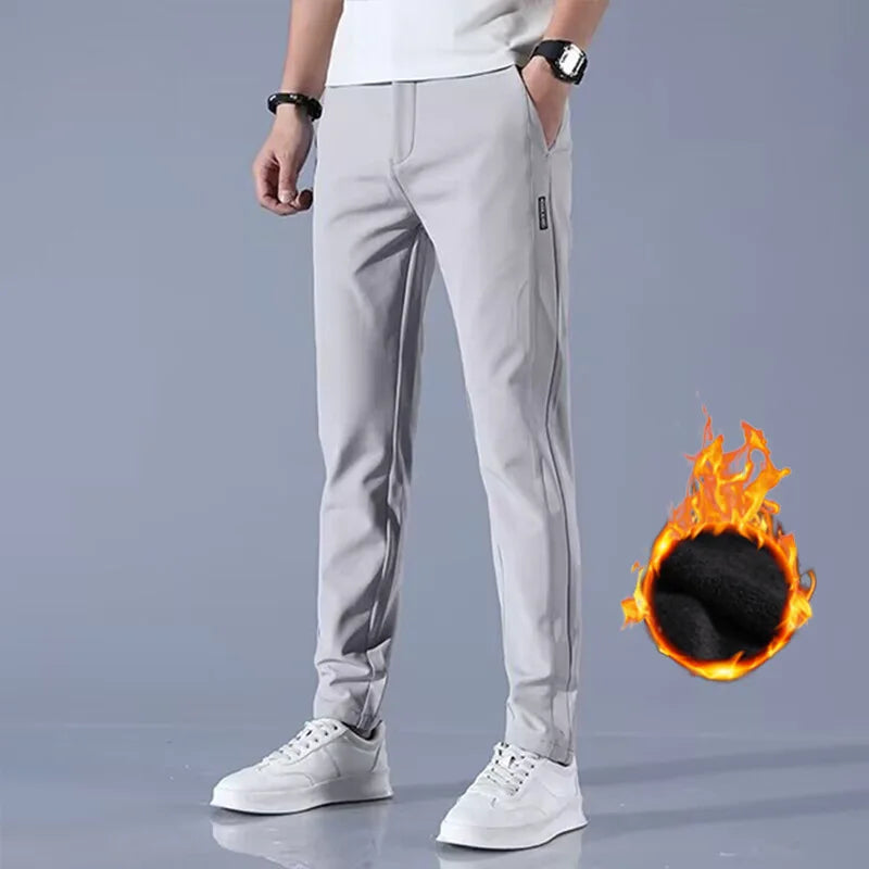 2024Winter velvet Casual Pants Men Thick Business Stretch Slim Elastic