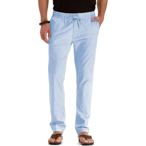 Men's Spring Summer New Cotton Linen Long Pants Vacation Hawaii Casual
