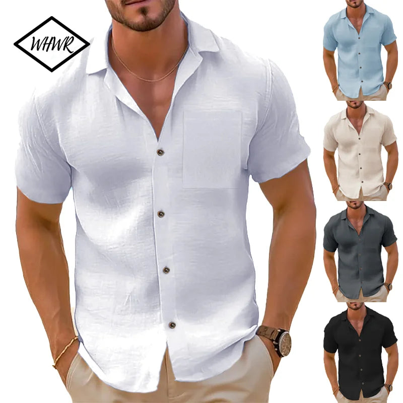 Men's Casual Button Down Shirts Short Sleeve Textured Summer Beach