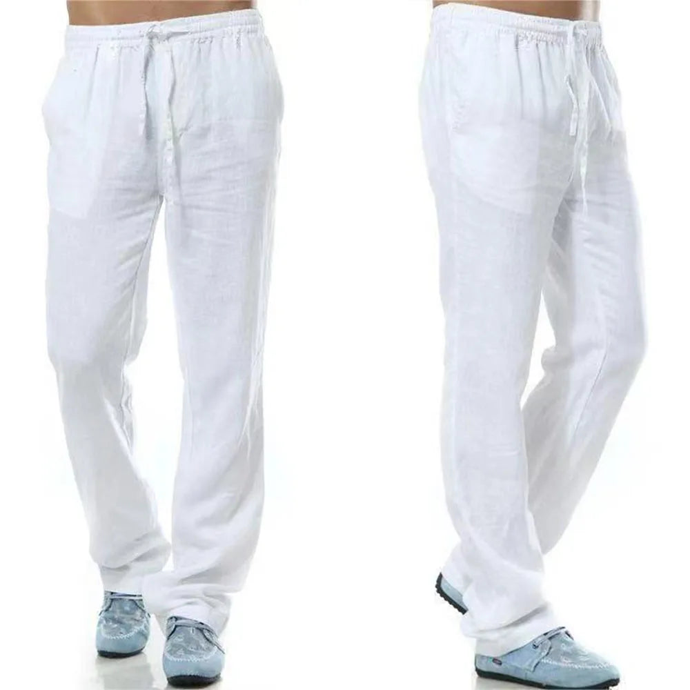Men's Cotton Linen Pants Male Autumn New Breathable Solid Color Linen