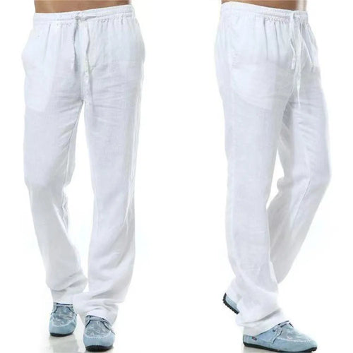 Men's Cotton Linen Pants Male Autumn New Breathable Solid Color Linen