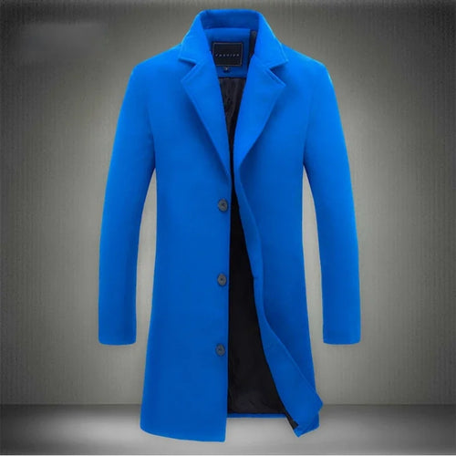 2025 Autumn Winter New Wool Men Long Cotton Coat Blend Pure Color