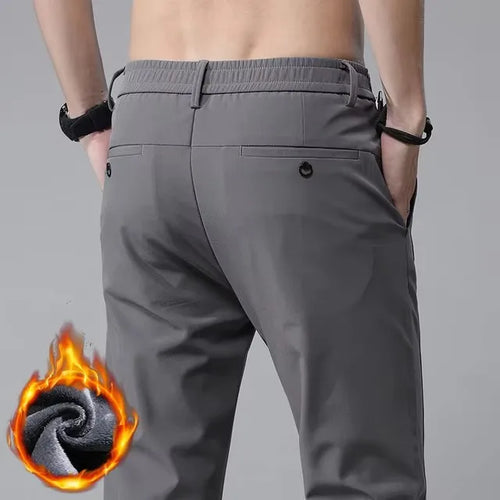 Winter Fleece Golf Casual Pants Men Business Slim Stretch Jogger Thick
