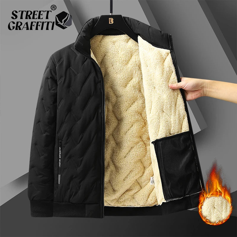 2025 New Men's Plus Size  Jacket Imitation Wool Stand Collar Winter