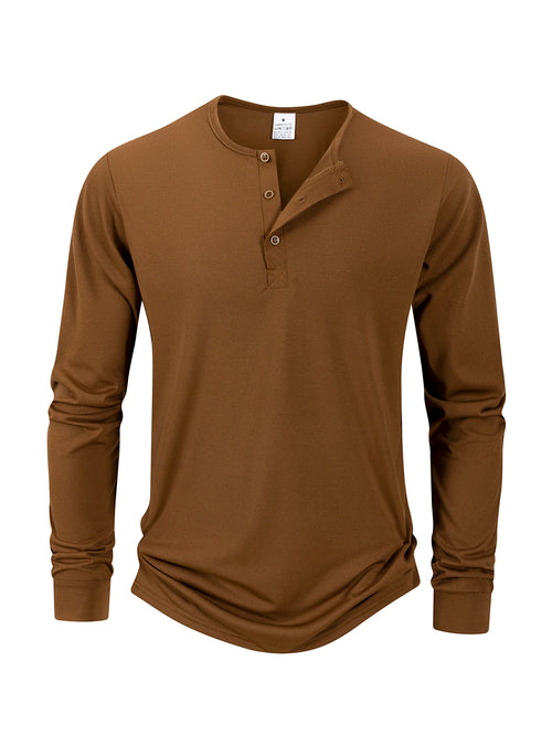 Men's T Shirt Autumn Button Long Sleeve Henley Neck T-Shirt Solid