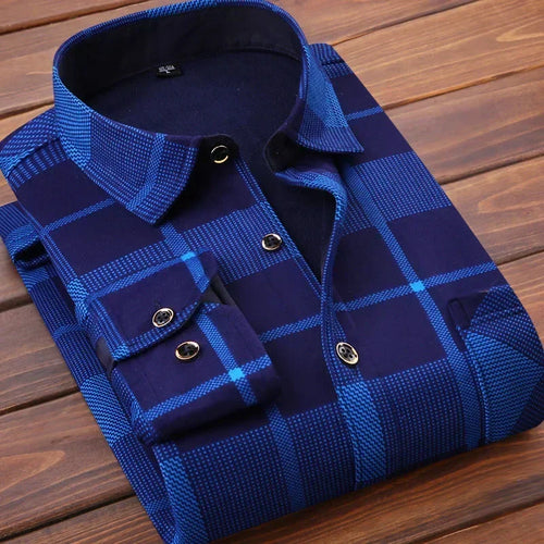 2024 Men's Winter Warm Long Sleeve Plaid Shirts Flannel Fur Lined