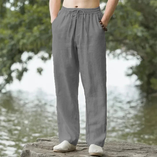 New Men's Beach Pants Joggers Fashion Cotton Linen Sweatpants Casual