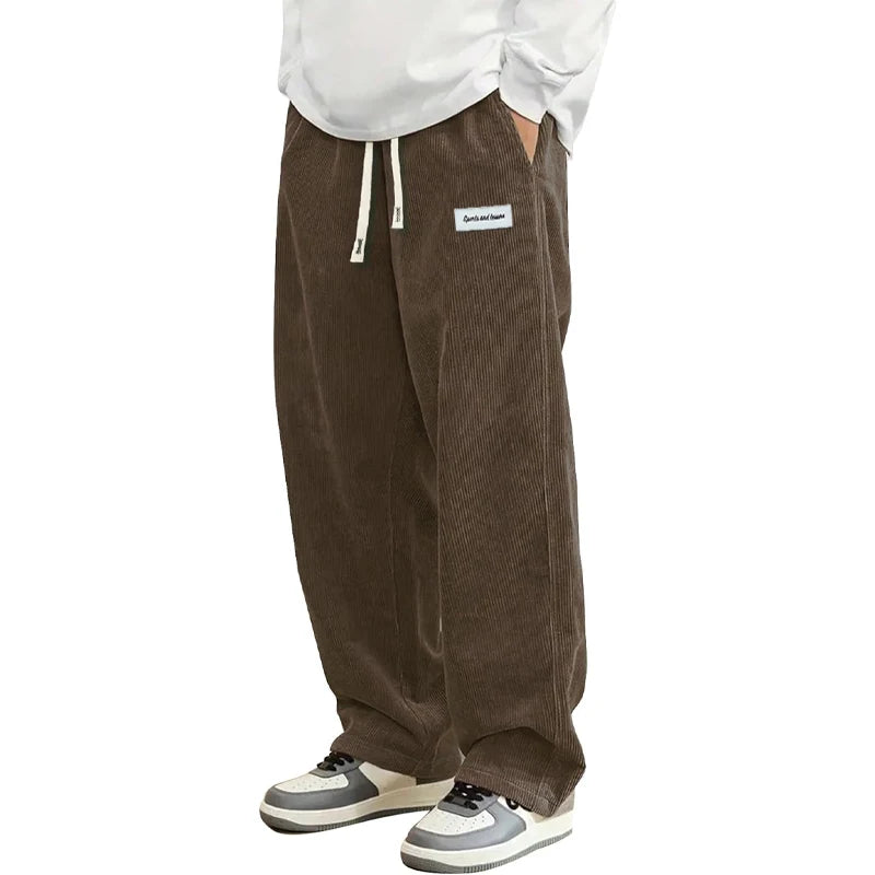 Autumn Mens Corduroy Casual Pants Fashion Loose Fit Pants Straight