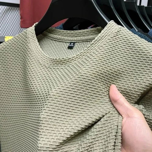 Men's Short Sleeve Mesh Bamboo Ice Silk T-shirt Casual Versatile