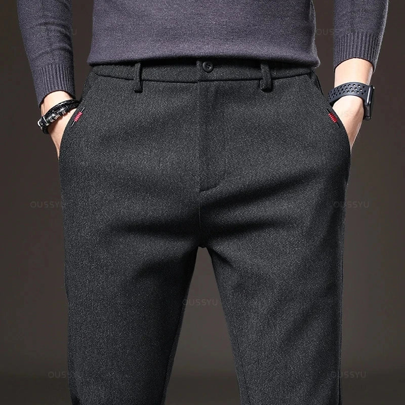 Spring Men's Casual Pants Business Fashion Elastic Waist Slim Fit