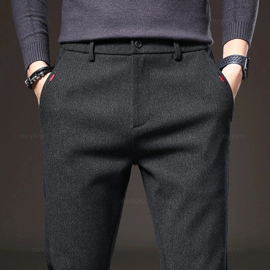Spring Men's Casual Pants Business Fashion Elastic Waist Slim Fit