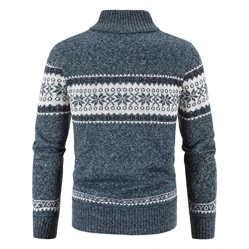 Winter Men's Fleece Cardigan Christmas Knit Sweater Coat Business