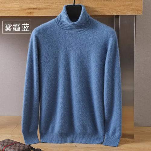 Men's 100% pure Mink velvet Cashmere Sweater High Lapels Pullovers