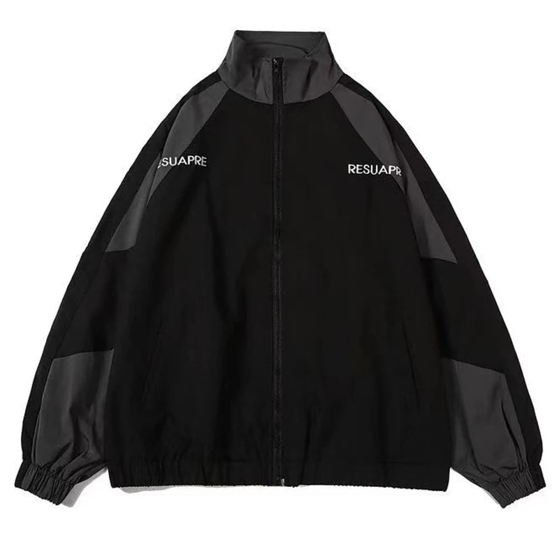 Hip Hop Varsity Jacket Men High Street Patchwork Color Black