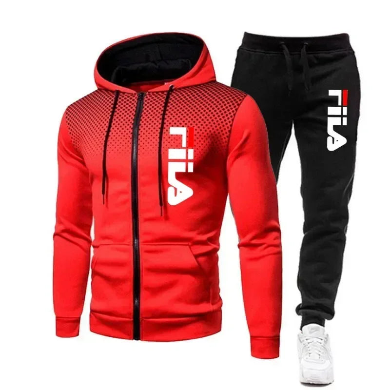 New men's casual jogging fitness sportswear set with zipper hooded