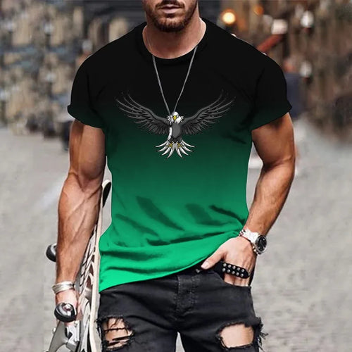 Men's gradient eagle 3D printed T-shirt summer outdoor leisure sports
