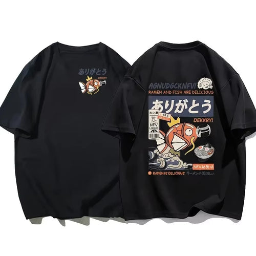 Japanese Streetwear T-shirt Men Koi Fish Soy Sauce Print Casual Women