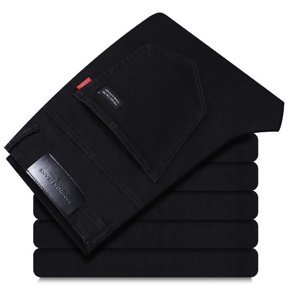 Spring Autumn Vintage Black Business Jeans Men Casual Straight Stretch