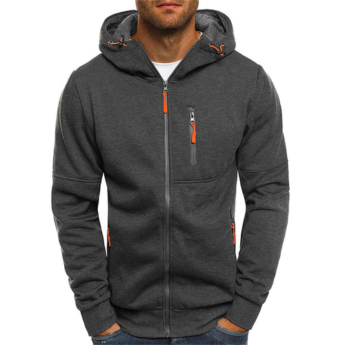 Solid color men's hooded jacket Casual long-sleeved hoodie Zipper Gym