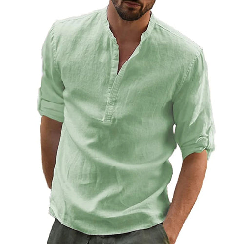 KB New Men's Casual Blouse Cotton Linen Shirt Loose Tops Long Sleeve