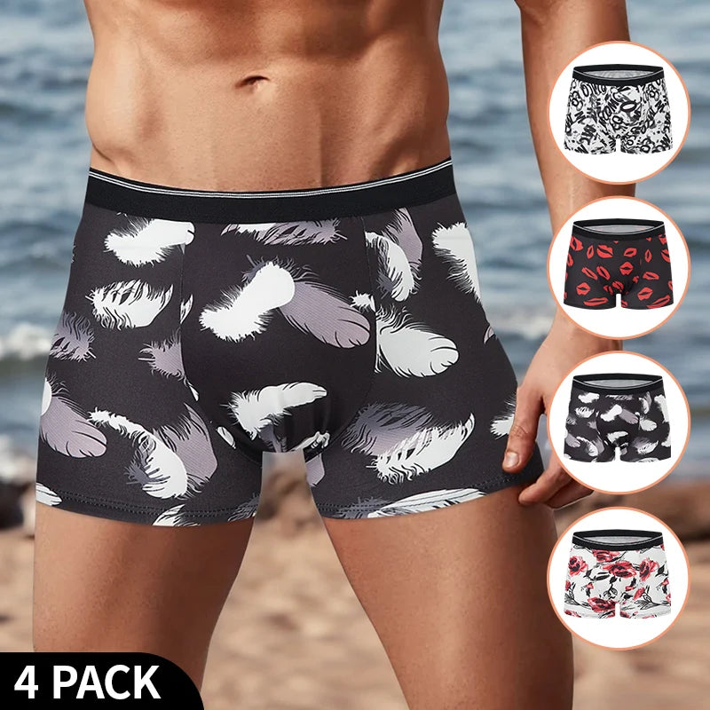 4 Pieces European and American Size MEN'S FASHION Printed Boxer